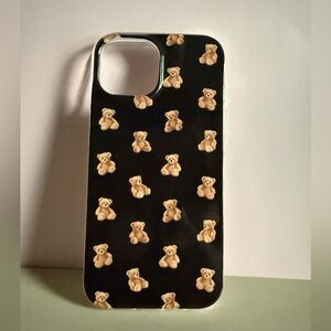 Black Phone Case with Teddy Bear Pattern
